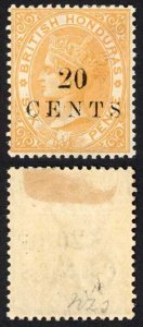 British Honduras SG29 20 cents on 6d yellow Wmk Crown CA Perf 14 M/M