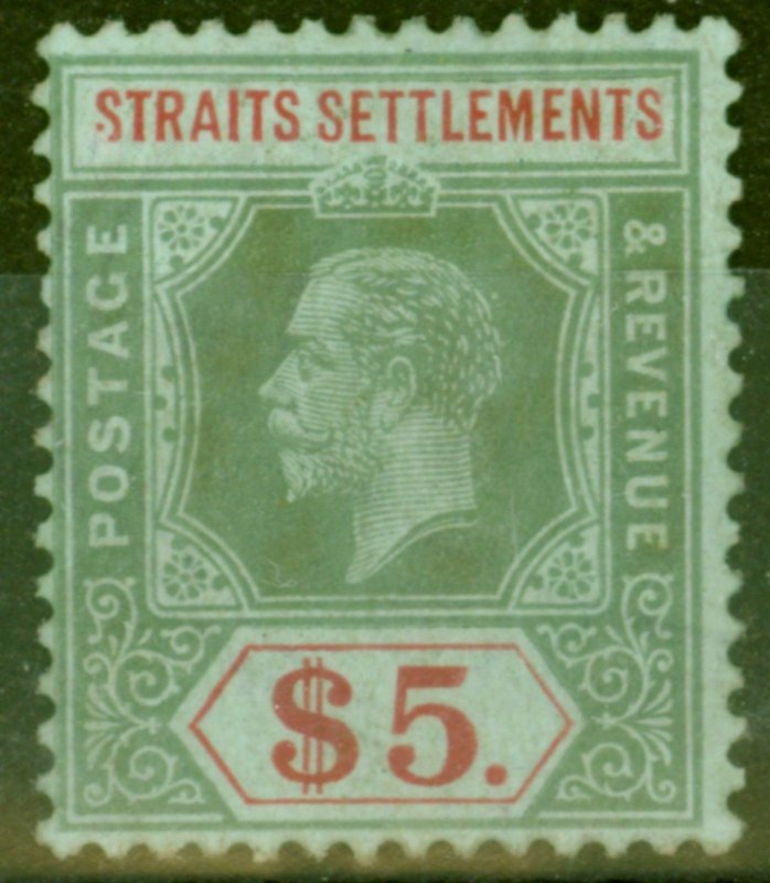 Straits Settlements 1918 $5 on Blue Green Back SG212b Fine & Fresh Mtd Mint