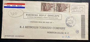 1953 Paris France Commercial Airmail Cover To Reynolds Tobacco Co Salem SC USA