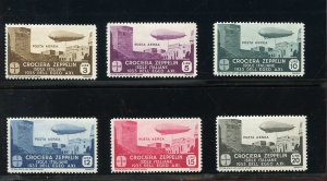 ITALIAN AEGEAN ISLANDS 1933  ZEPPELIN  SCOTT #C20-25 F/VF  MINT NEVER  HINGED