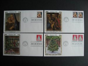 USA 4 1990 Christmas Colorano silk FDC first day covers!