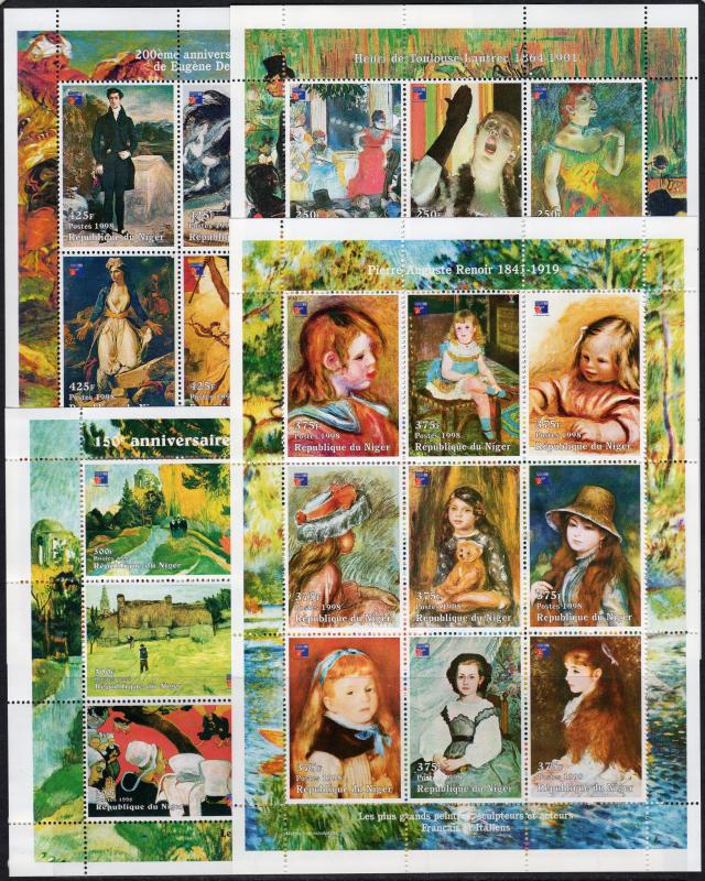 Niger 1998 YT#1284/1319 Ptgs.Degas/Gauguin/Delacroix/Renoir 4 Sheetlets 36v MNH