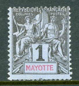 French Colony 1892 Mayotte 1¢ Black Scott #1 Mint O563 ⭐⭐⭐⭐