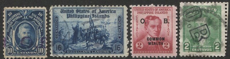 PHILIPPINES O.B. Official Overprints x 3 used, + 16c regular issue F-VF