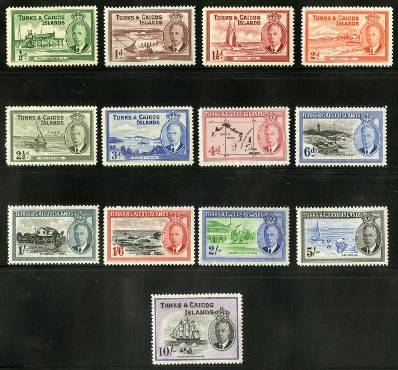 TURKS & CAICOS 105-117 MLH SCV $94.50 BIN $42.50 FLAGS, SHIPS, PEOPLE