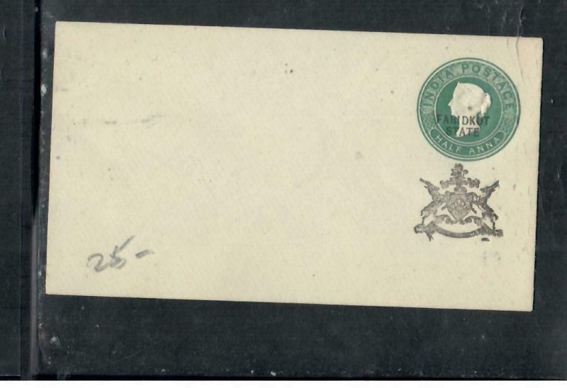 INDIA FARIDKOT  COVER (P0411B) QV   1/2A    PSE   BLACK SUN     UNUSED 