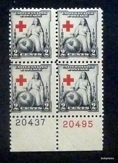 BOBPLATES US #702 Red Cross Bottom Plate Block 20437 20495 F+ NH SCV= $3