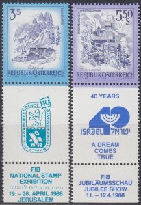 AUSTRIA  JUDAICA TABS # 028 MNH SET of 2 ISRAEL's 40th ANN & INT'L STAMP SHOW