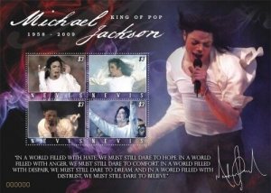 Nevis - Michael Jackson in Memoriam 1958 - 2009 Sheet of 4 Stamps (#2) MNH