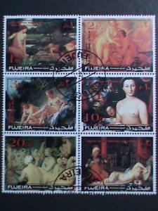 FUJEIRA-1971 COLORFUL FAMOUS NUDE ARTS PAINTING CTO BLOCK VERY FINE