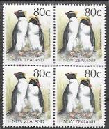 New Zealand #927 MNH Block.  Bird Series. Fiordland Crested Penguin. 1988