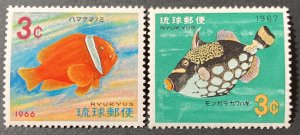 Ryukyu Islands 1966-67 #151,54, Fish, MNH.
