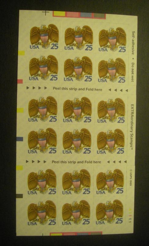 Scott 2431a, 25c Eagle & Shield, Booklet pane 18 #A1111 LR