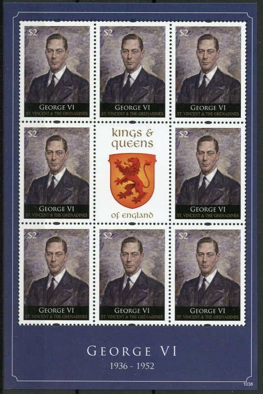St Vincent & Grenadines Royalty Stamps 2010 MNH Kings & Queens George VI 8v M/S