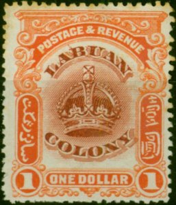 Labuan 1902 $1 Claret & Orange SG128b 'Line Through B' Good MM