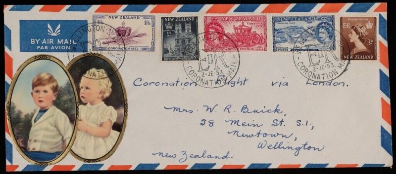 NEW ZEALAND 1953 Coronation sets on long First Day Covers (5).