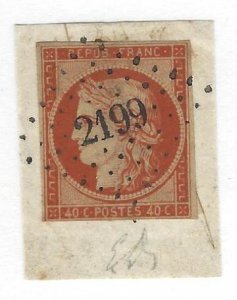 France - Classic 1849-50 First Issue 40c on piece - Scott# 7