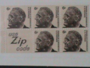 ​UNITED STATES-1966-SC#1284C FRANKLIN ROOSEVELT-BOOKLET PANE-MNH-57 YEARS OLD