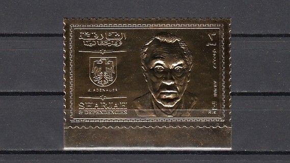 Sharjah, Michel cat. 544 A. Konrad Adenauer Gold Foil issue.