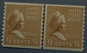 United States #840 Four Cent Martha Washington Coil Line Pair MNH