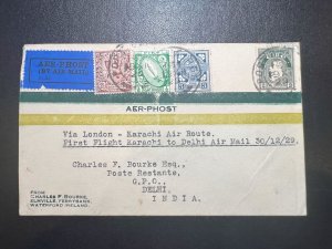 1929 Ireland Airmail First Flight Cover FFC Waterford to Delhi GPO British India