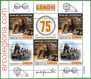 B1274 - Centrafricaine - ERROR MISPERF Stamp Sheet - 2023 - Gandhi, Politics-