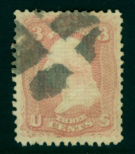 US 1867  Washington 3c rose  D. Grill 15x18 pts.  Scott 85  used  VF-XF stamp