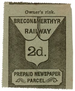 (I.B) Brecon & Merthyr Railway : Prepaid Newspaper Parcel 2d (large format)