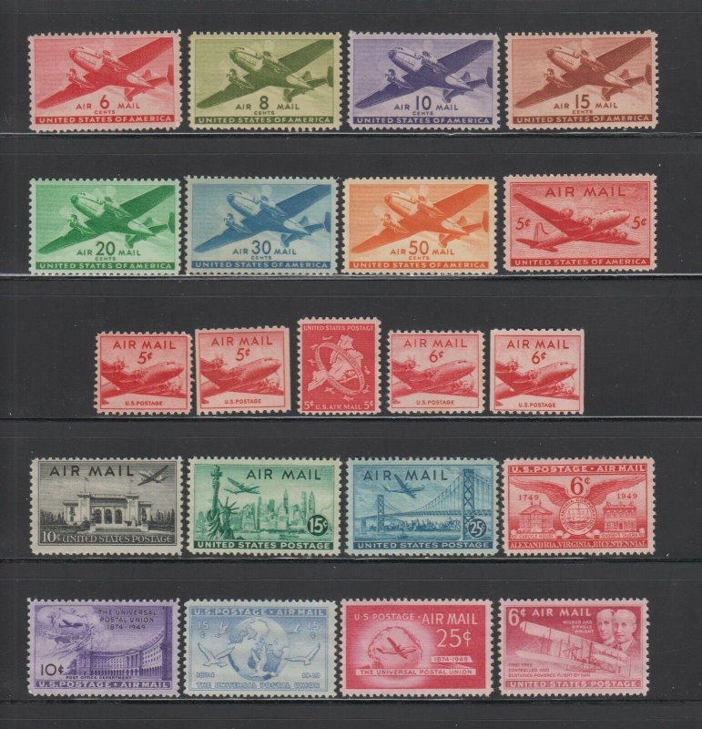 US,C25-C31,C32-C45,MNH,VF-XF,1940'S,WW2 AIRMAIL COLLECTION MINT NH,OG