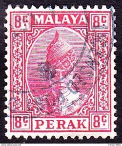 MALAYA PERAK 1941 KGVI 8c Scarlet SG111 Used