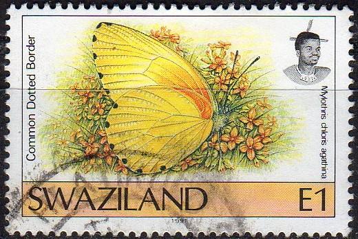 Swaziland 611 -Used - 1e Dotted-border Butterfly (1992) (cv $2.90) (2)