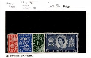 Great Britain, Postage Stamp, #313-316 Mint LH, 1953 Queen Elizabeth (AC)