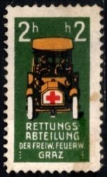 Vintage Austria Poster Stamp Rescue Department Volunteer Graz Fire Department