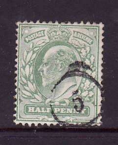 Great Britain-Sc#143-used 1/2p pale yellow green KEVII-numeral cancel-1904-