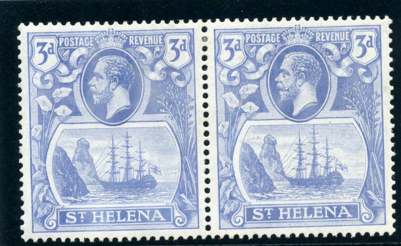 St Helena 1922 KGV 3d bright blue Badge issue Torn Flag var MLH. SG 101, 101b.