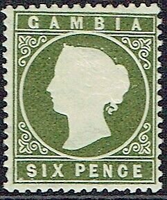 GAMBIA 1887 6d olive-green very lightly mounted mint - 42809