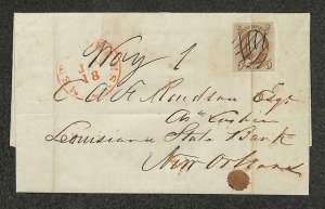 USA SCOTT #1 STAMP FOLDED COVER WAY 1 NEW ORLEANS LOUISIANA APEX CERT 1851