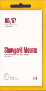SHOWGARD STAMP MOUNTS 105/57 Clear Plate Blocks Giori Press & Others 20 Mounts