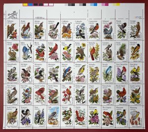 1953-2002 STATE BIRDS & FLOWERS Sheet of 50 US 20¢ Stamps 1982 NH, Selvage Flaw