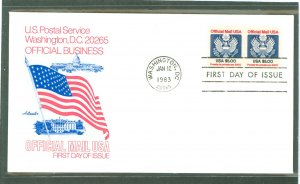 US O133 1983 $5 official mailstamp/Eagle Great Seal (pair) on an unaddressed first day cover with an artmaster cachet.