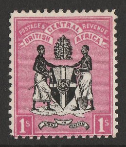 BRITISH CENTRAL AFRICA 1895 Arms 1/- black & rose, no wmk.  