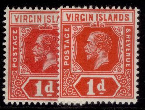 BRITISH VIRGIN ISLANDS GV SG70 + 70b, 1d SHADE VARIETIES, NH MINT. Cat £11.