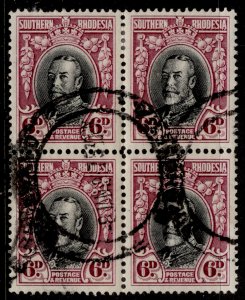 SOUTHERN RHODESIA GVI SG20b, 6d black & magenta, USED. Cat £9. BLOCK of 4