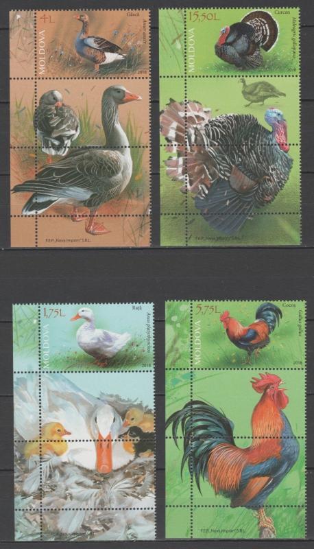 Moldova 2018 Birds Domestic Poultry 4 MNH stamps + Labels