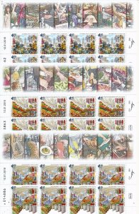 ISRAEL 2016 MARKETS STAMPS SET OF 3 X 8 STAMP DECORATED SHEETS MNH  