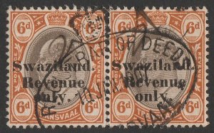 SWAZILAND 1904 'Swaziland Revenue only' on KEVII Transvaal 6d pair, Unique?