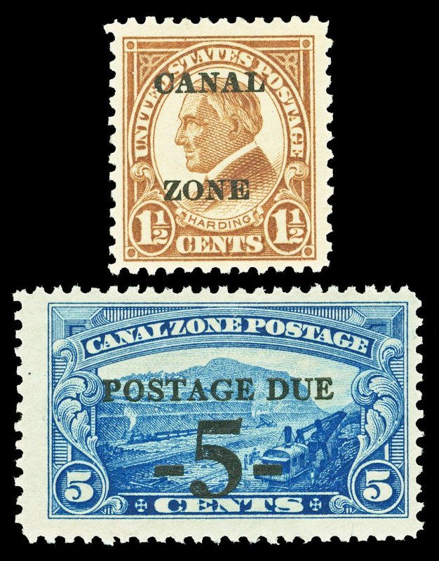 Canal Zone Scott 72, J23 Overprint Issues Mint F-VF HR Cat $9.50