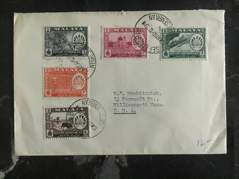 1960 Malaya Negri Sembilan Cover To Willimansett Ma Usa Complete Stamps Set