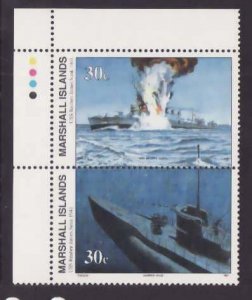 Marshall Islands-Sc#287a- id8-unused NH pair-Ships-Submarines-WWII-1991-