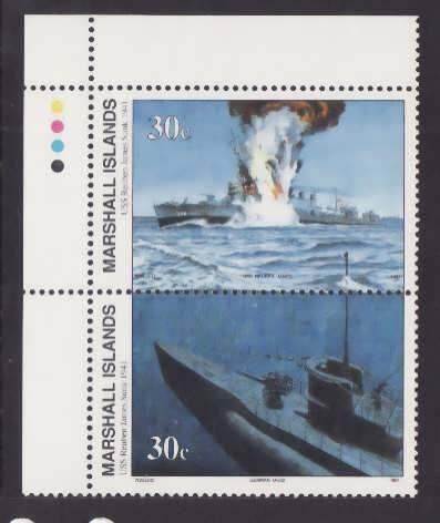 Marshall Islands-Sc#287a- id8-unused NH pair-Ships-Submarines-WWII-1991-